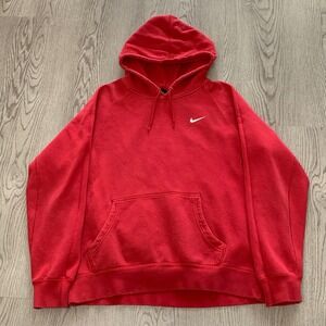 Nike SB Mini Swoosh Fleece Hoodie Red Pullover Large‎ Y2K Skater Streetwear